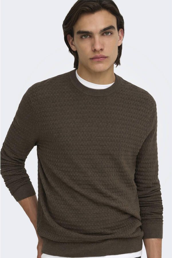 ONLY & SONS regular fit gebreide trui donkerbruin