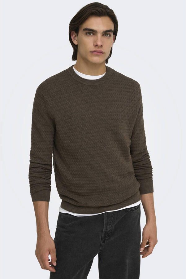 ONLY & SONS regular fit gebreide trui donkerbruin - Foto 3