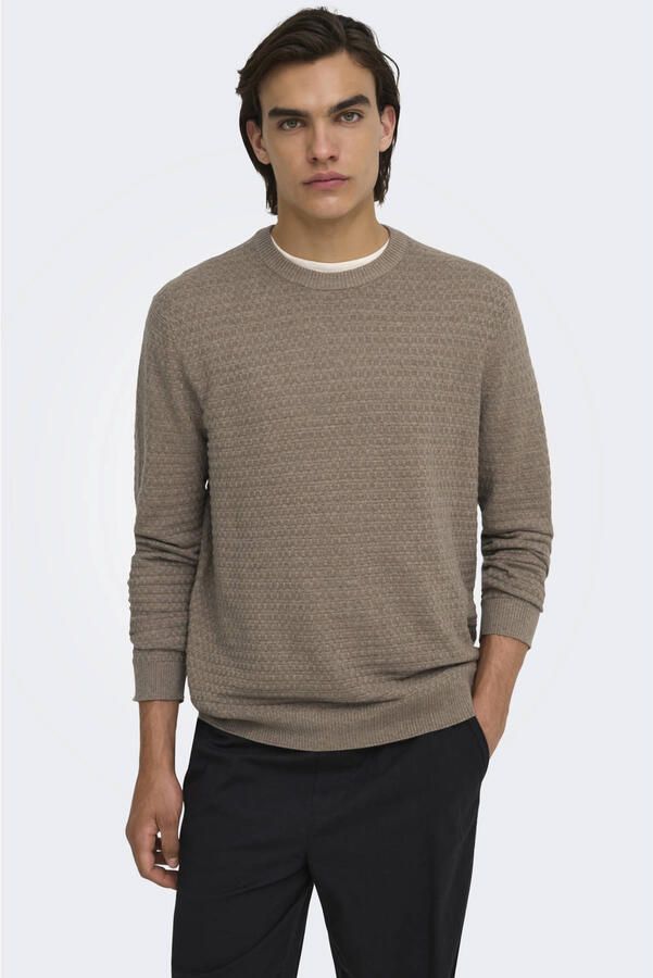ONLY & SONS regular fit gebreide trui lichtbruin - Foto 2