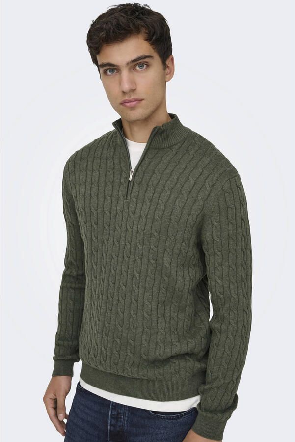 ONLY & SONS regular fit gebreide trui met kabels castor gray
