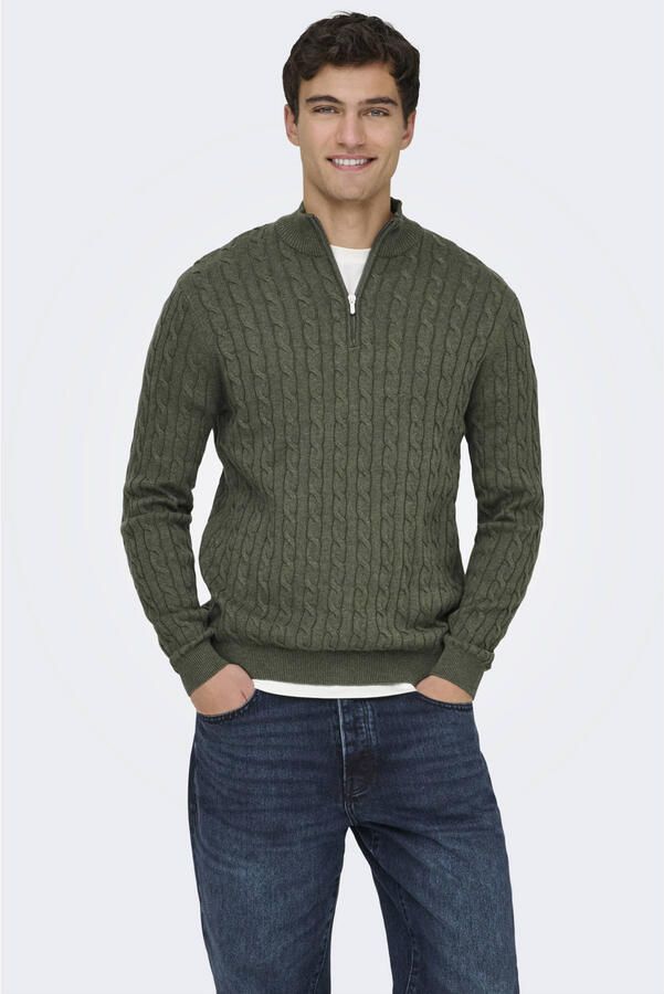 ONLY & SONS regular fit gebreide trui met kabels castor gray - Foto 3