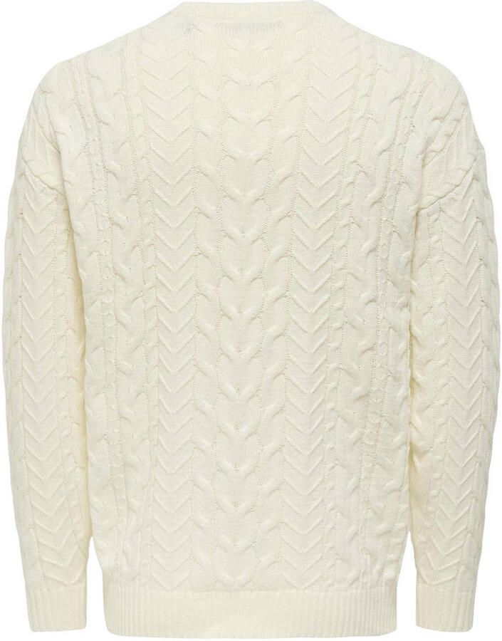 ONLY & SONS regular fit gebreide trui met kabels egret
