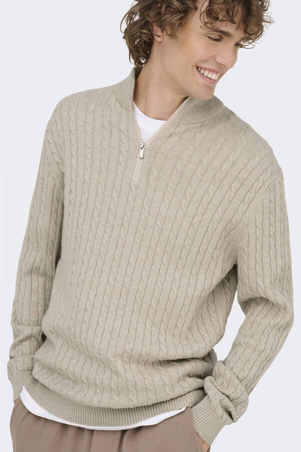 ONLY & SONS Schipperstrui ONSLOUI REG 12 CABEL HALF ZIP KNIT