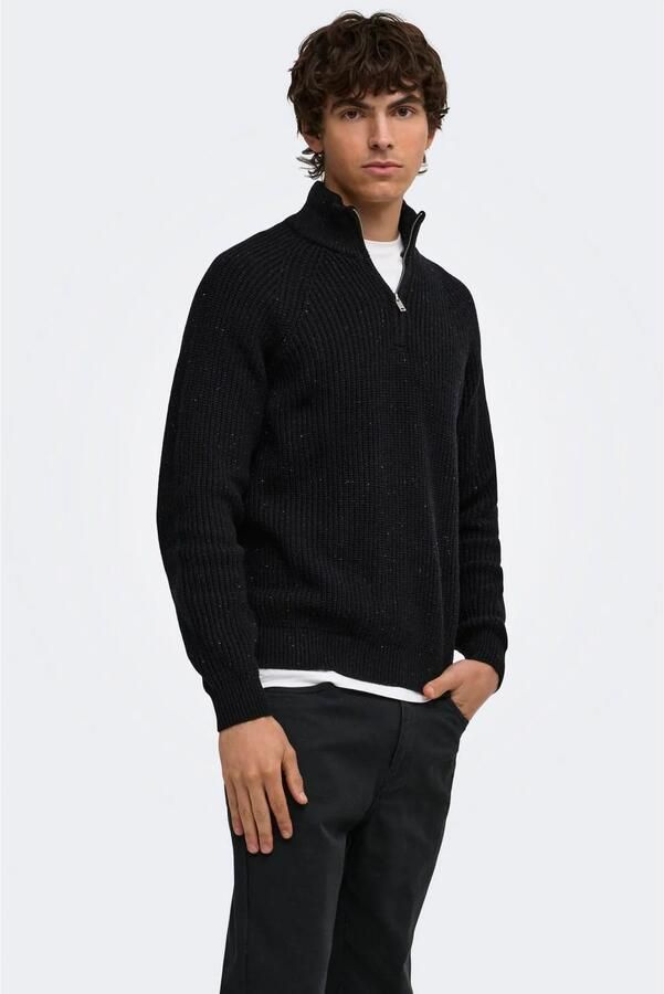 ONLY & SONS regular fit gebreide trui met wol zwart