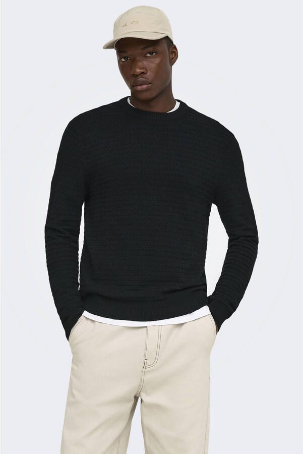 ONLY & SONS regular fit gebreide trui zwart