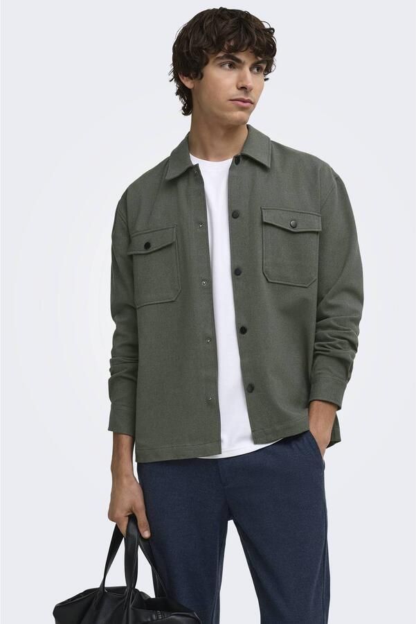ONLY & SONS regular fit gemêleerd overshirt beluga