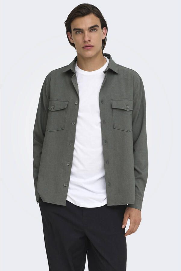 ONLY & SONS regular fit gemêleerd twill overshirt grijs
