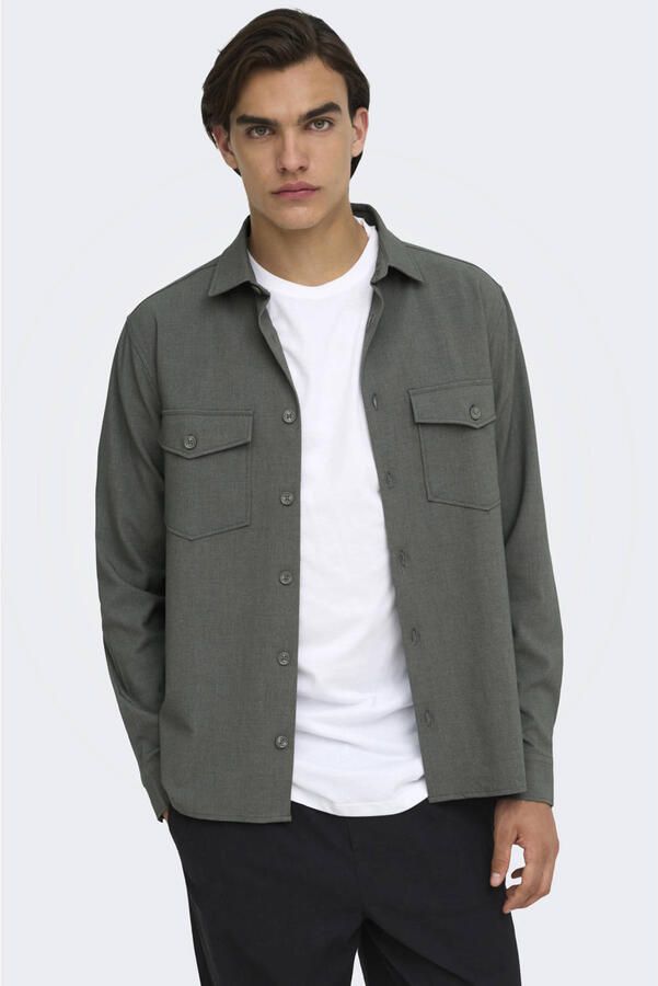 ONLY & SONS regular fit gemêleerd twill overshirt grijs - Foto 2