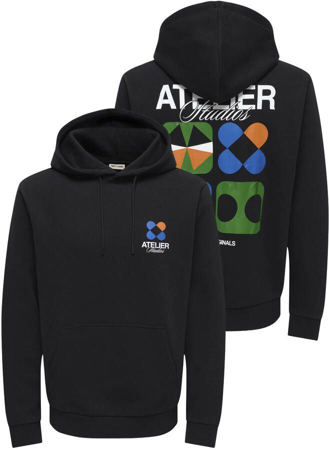 ONLY & SONS regular fit hoodie met backprint zwart