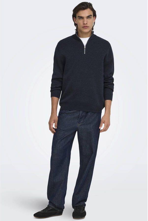ONLY & SONS regular fit katoenen gebreide trui dark sapphire - Foto 2