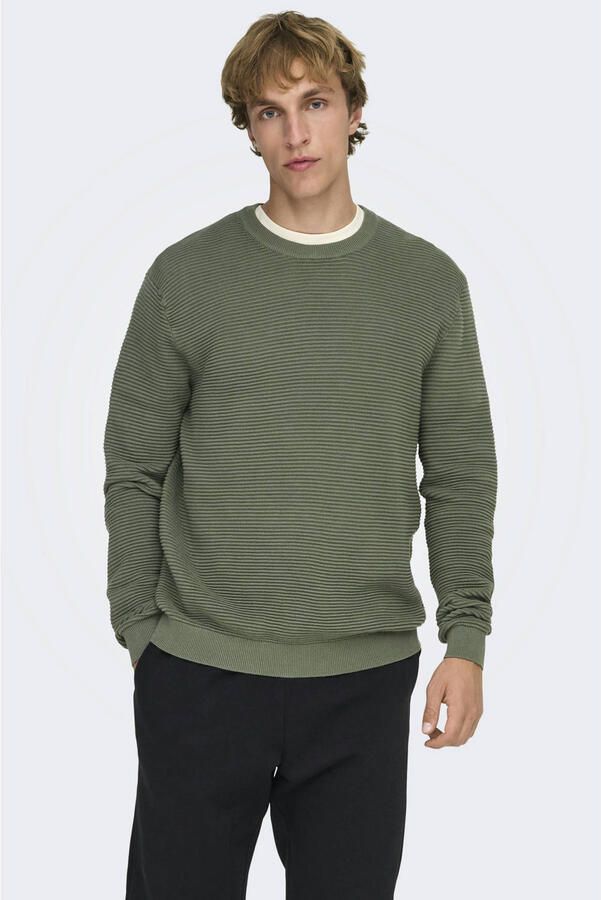 ONLY & SONS regular fit katoenen gebreide trui groen