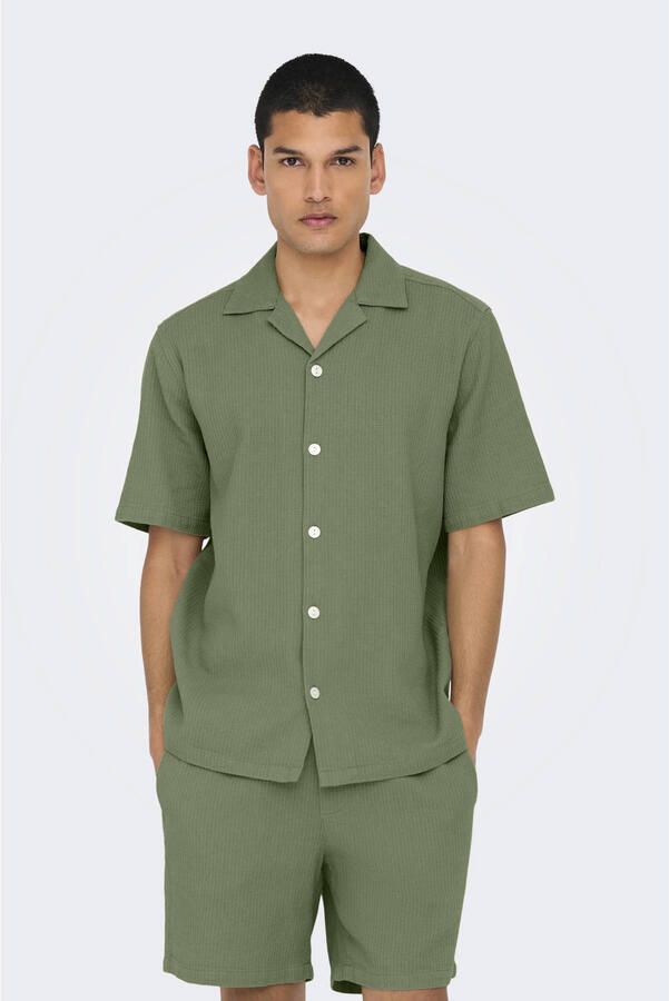 ONLY & SONS regular fit overhemd ONSBERTIL WAFFLE groen - Foto 2