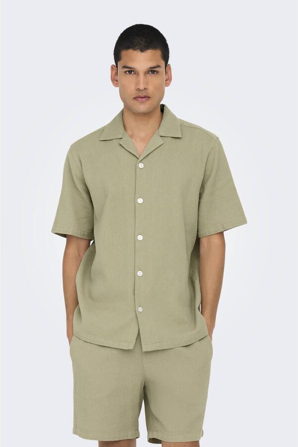 ONLY & SONS regular fit overhemd ONSBERTIL WAFFLE lichtkaki