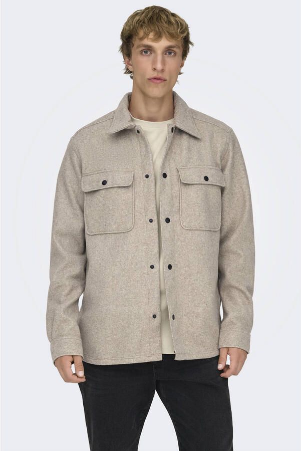 ONLY & SONS Overhemd met lange mouwen ONSASH OVR WOOLEN LOOK PKT LS SHIRT NOOS