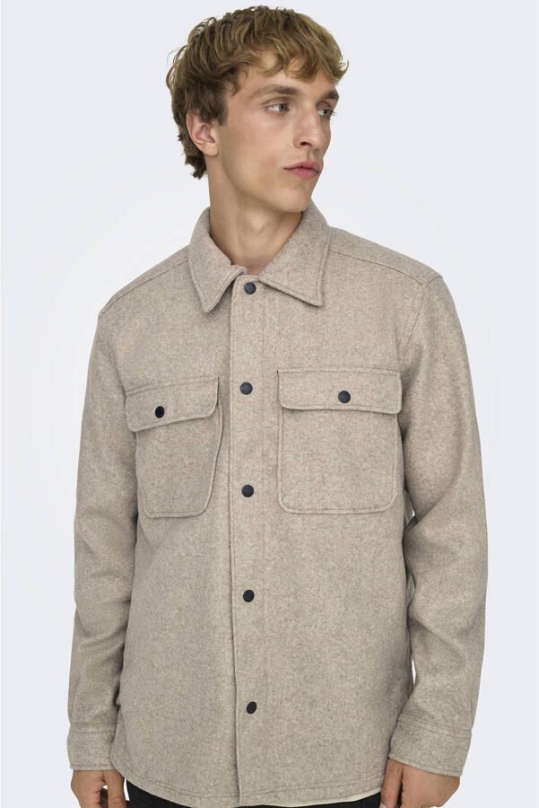 ONLY & SONS Overhemd met lange mouwen ONSASH OVR WOOLEN LOOK PKT LS SHIRT NOOS - Foto 3