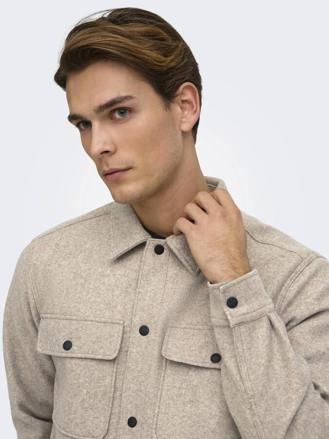 ONLY & SONS Overhemd met lange mouwen ONSASH OVR WOOLEN LOOK PKT LS SHIRT NOOS - Foto 2