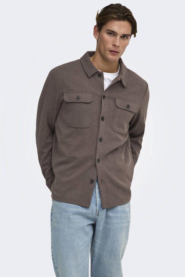 ONLY & SONS regular fit overshirt donkerbruin