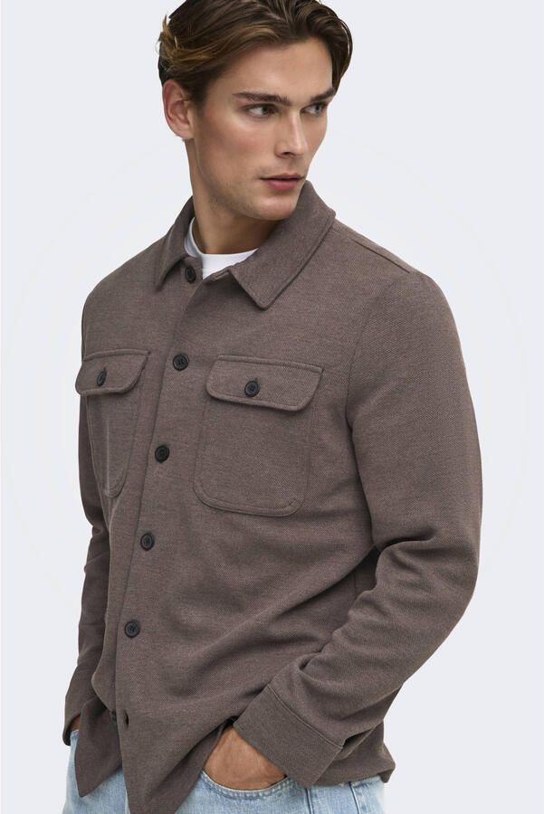 ONLY & SONS regular fit overshirt donkerbruin - Foto 3