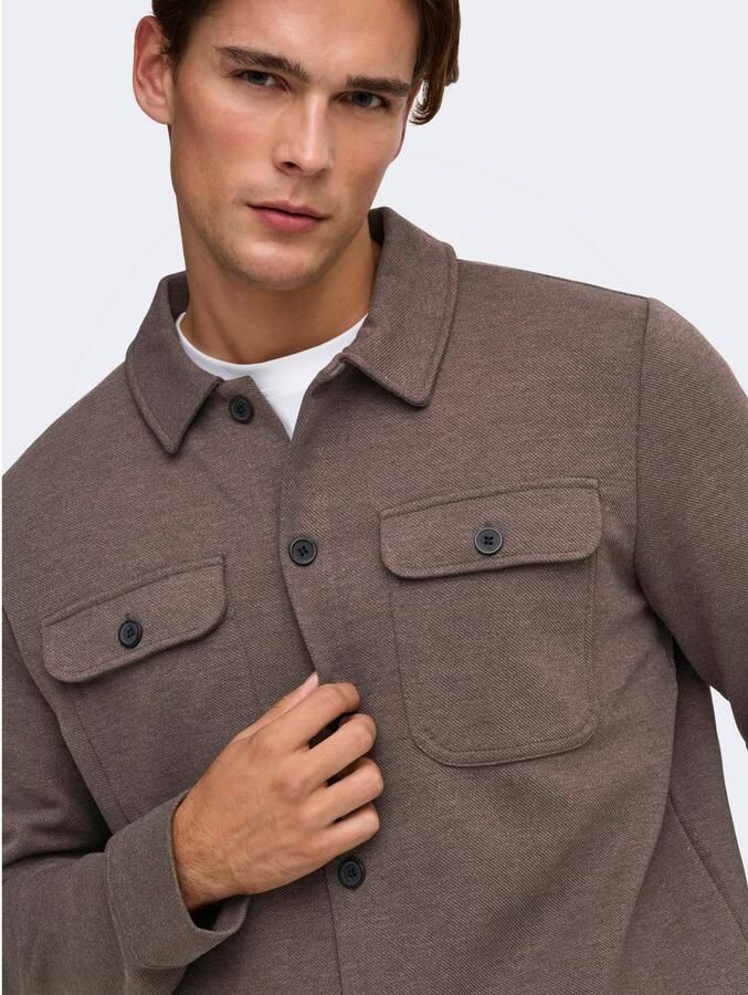 ONLY & SONS regular fit overshirt donkerbruin - Foto 2