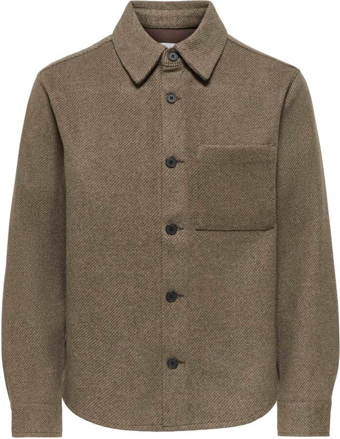 ONLY & SONS regular fit overshirt donkerbruin