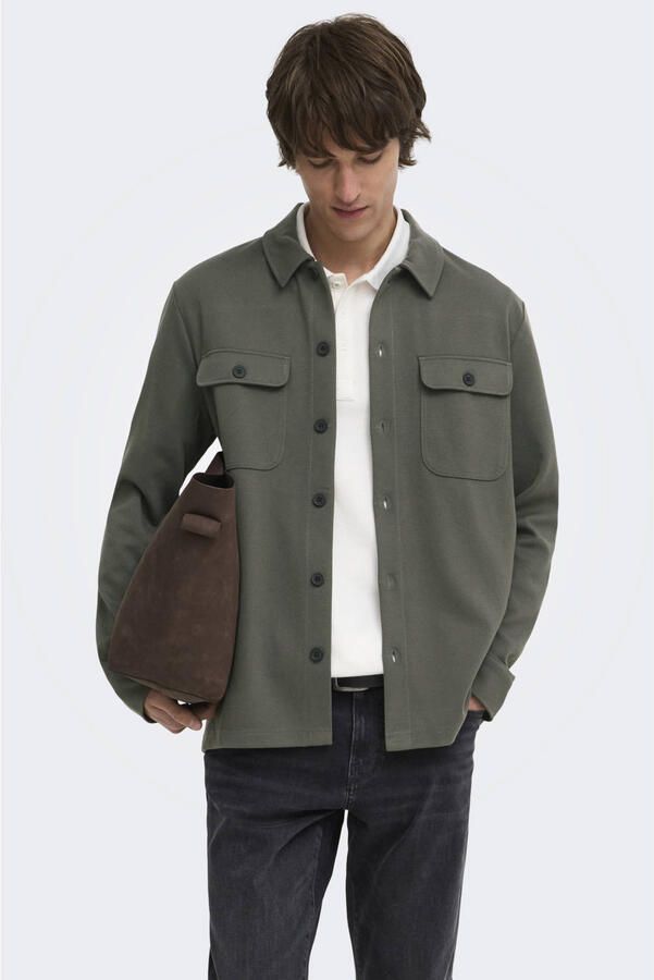 ONLY & SONS regular fit overshirt groen