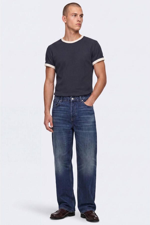 ONLY & SONS regular fit T-shirt donkerblauw wit - Foto 3