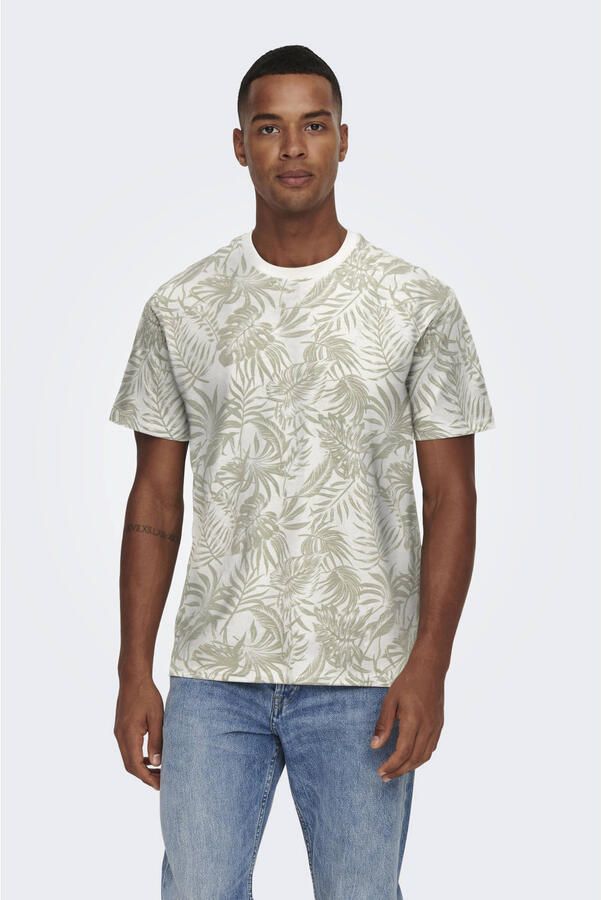 ONLY & SONS Shirt met ronde hals ONSPERRY LIFE REG LEAF AOP SS TEE - Foto 2