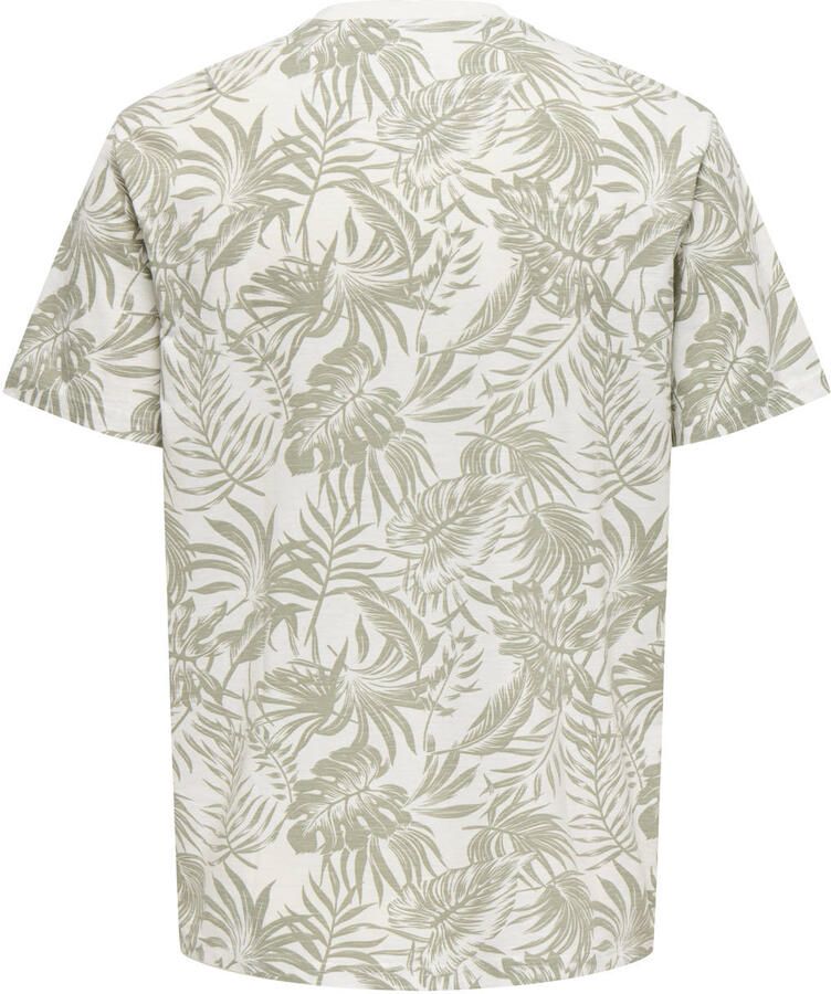 ONLY & SONS Shirt met ronde hals ONSPERRY LIFE REG LEAF AOP SS TEE