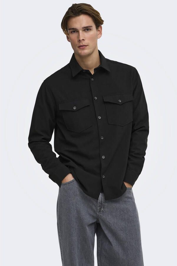 ONLY & SONS regular fit twill overshirt zwart
