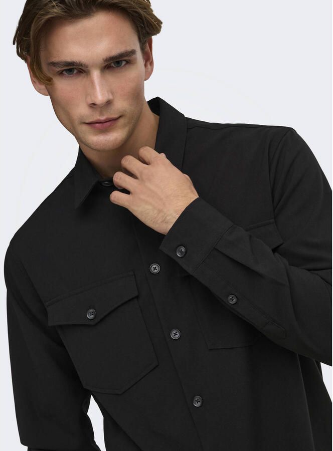 ONLY & SONS regular fit twill overshirt zwart - Foto 2
