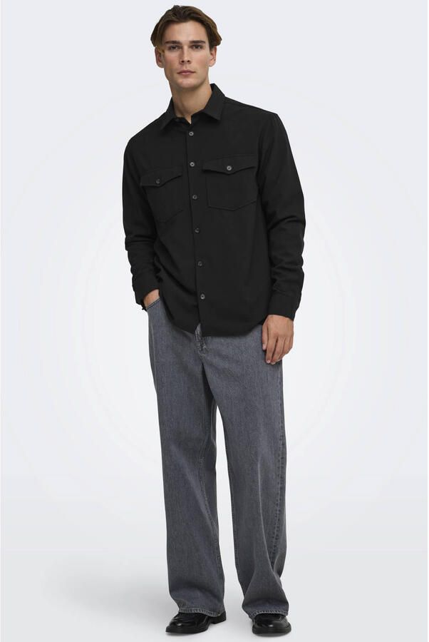 ONLY & SONS regular fit twill overshirt zwart - Foto 3