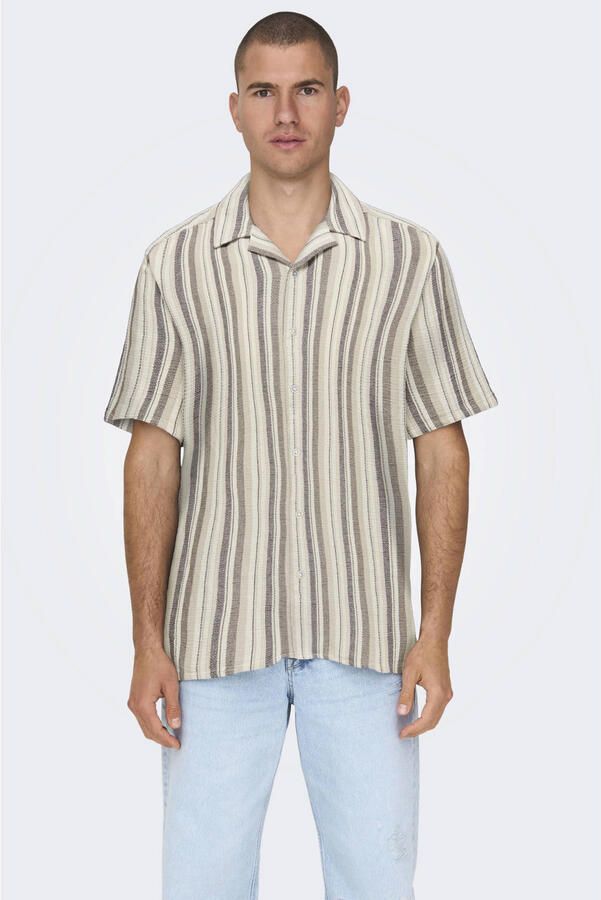 ONLY & SONS regular gestreept casual overhemd beige