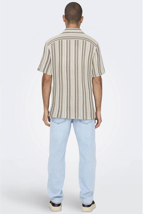 ONLY & SONS regular gestreept casual overhemd beige - Foto 2
