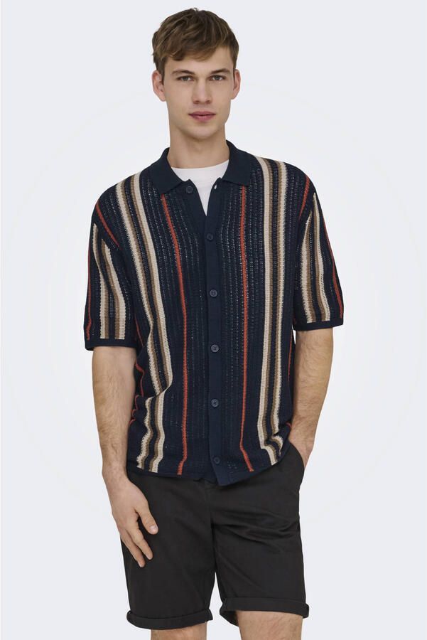 ONLY & SONS regular gestreept casual overhemd gebreid donkerblauw