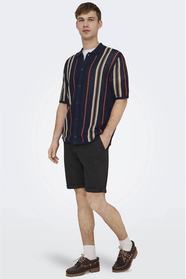 ONLY & SONS regular gestreept casual overhemd gebreid donkerblauw - Foto 3