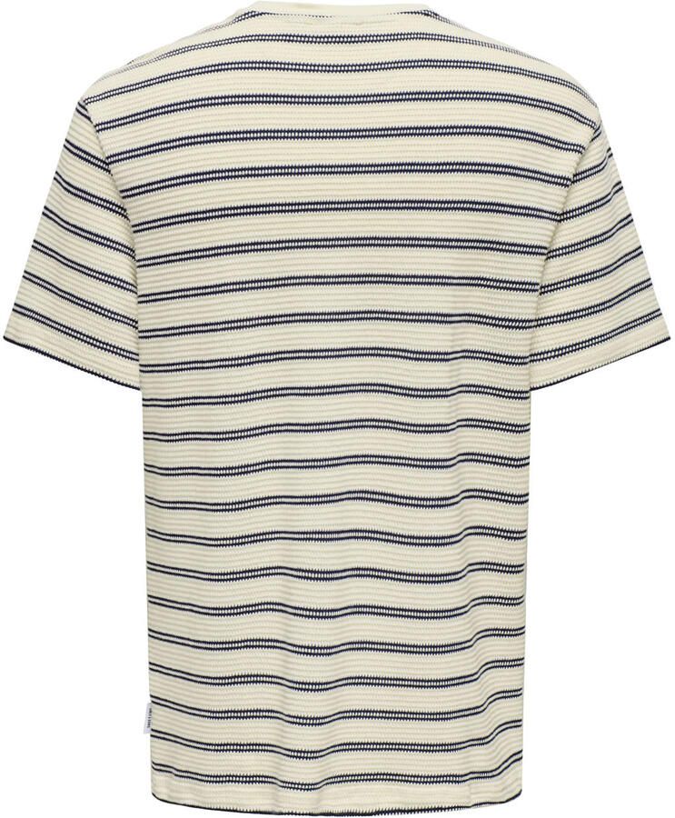 ONLY & SONS regular gestreept T-shirt gebreid donkerblauw