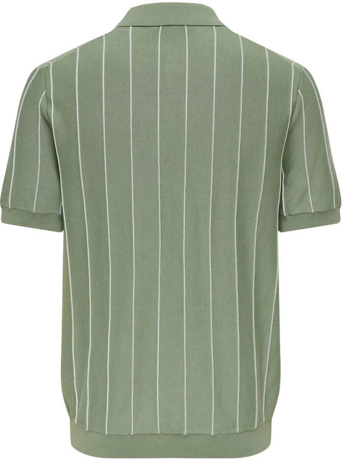 ONLY & SONS regular gestreepte polo fijn gebreid groen - Foto 2