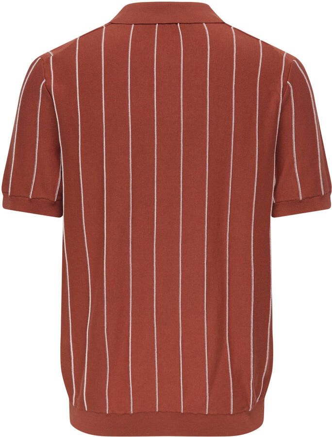 ONLY & SONS regular gestreepte polo fijn gebreid rood