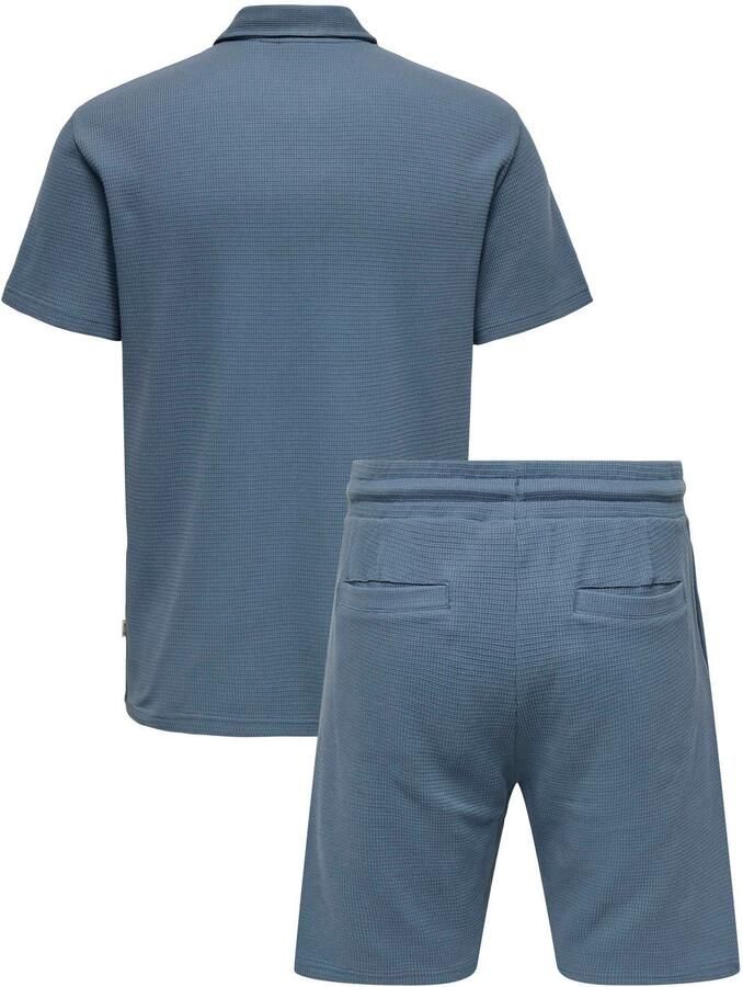 ONLY & SONS regular polo en short met textuur blauw (set van 2)