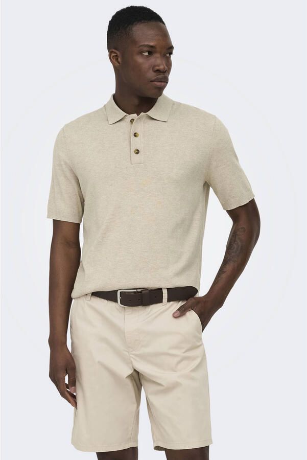 ONLY & SONS regular polo fijn gebreid beige