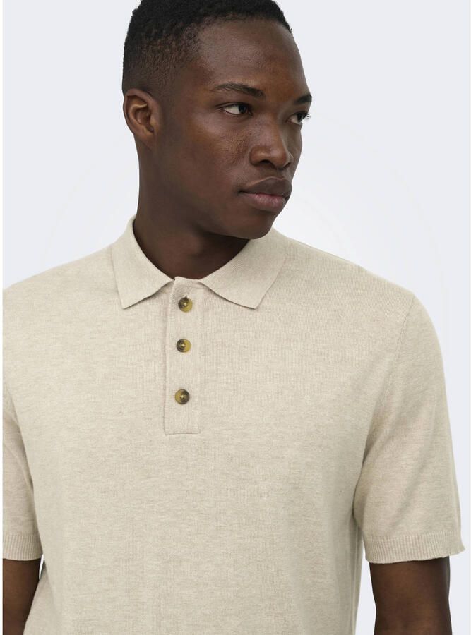ONLY & SONS regular polo fijn gebreid beige - Foto 2