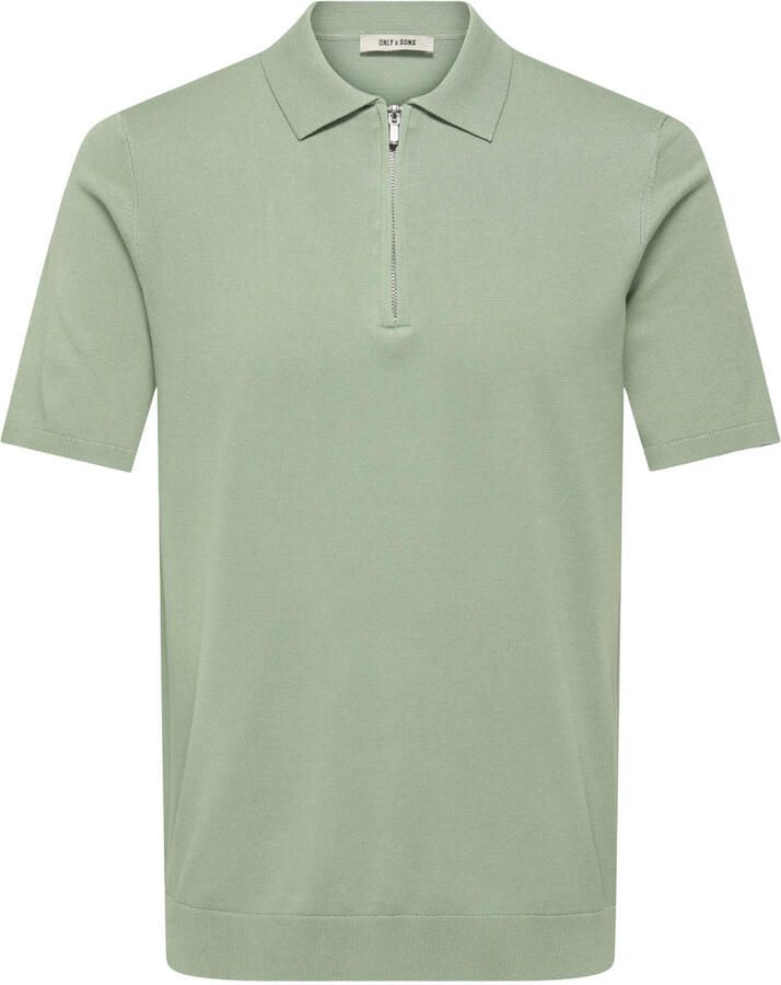 ONLY & SONS regular polo fijn gebreid groen
