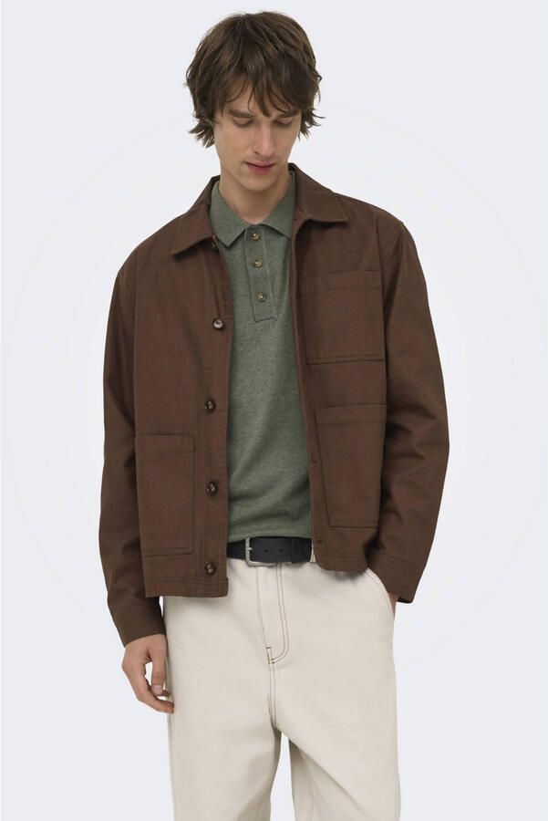 ONLY & SONS regular polo fijn gebreid groen
