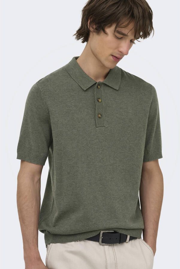 ONLY & SONS regular polo fijn gebreid groen - Foto 3
