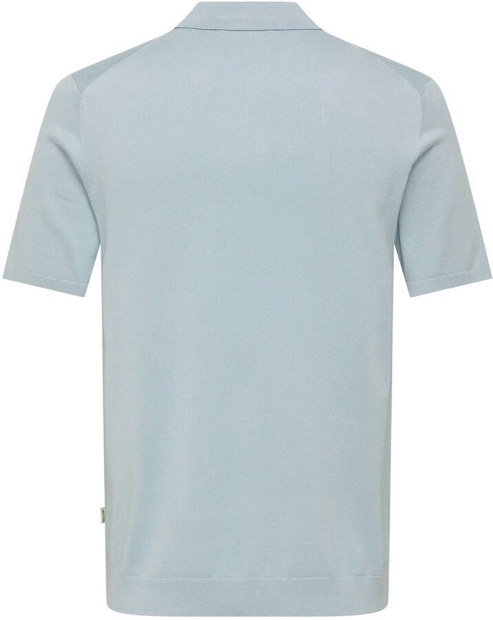 ONLY & SONS regular polo fijn gebreid lichtblauw