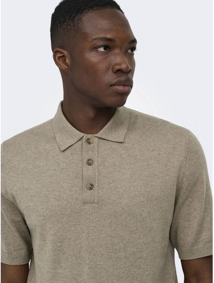 ONLY & SONS regular polo fijn gebreid taupe - Foto 2