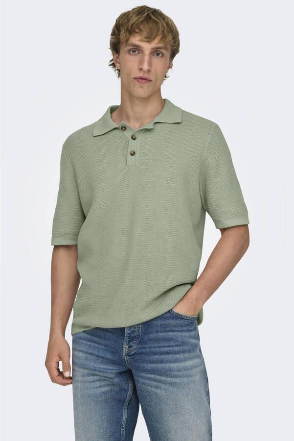 ONLY & SONS regular polo gebreid groen