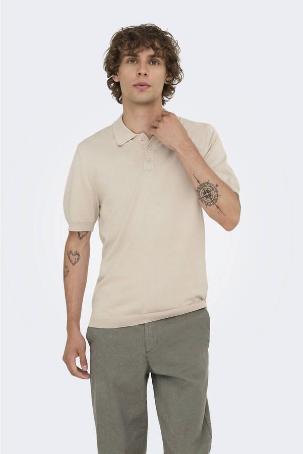 ONLY & SONS gebreide regular fit polo ONSWYLER LIFE lichtgrijs