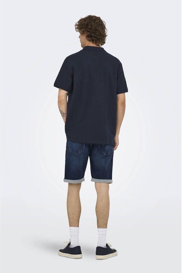 ONLY & SONS regular polo met ingebreid patroon donkerblauw - Foto 2