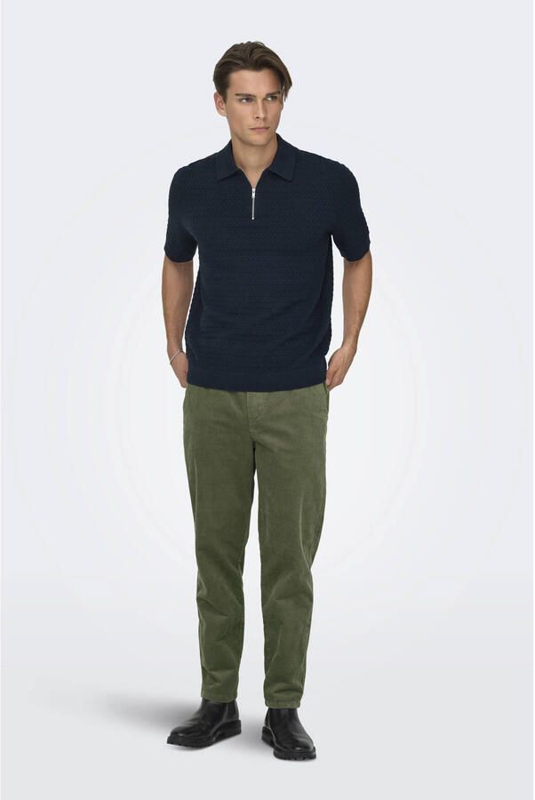 ONLY & SONS regular polo met ingebreid patroon donkerblauw - Foto 2